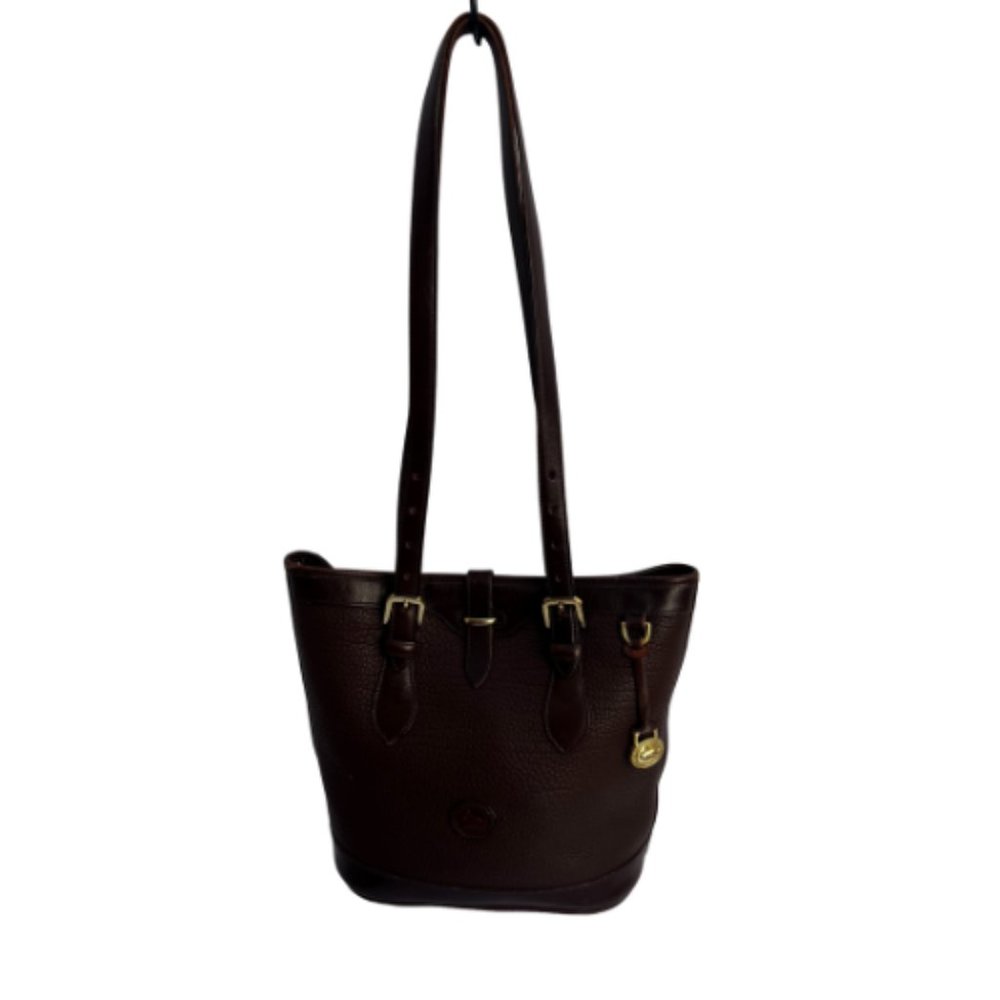 Vintage Dooney & Bourke Brown Bucket Leather Shoulder Strap Purse With Brass